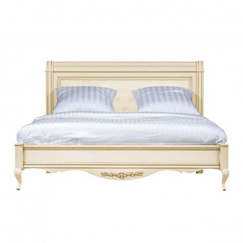 Кровать 180x200 с мягкой спинкой Неаполь, Ваниль/Патина Золото без структуры дерева