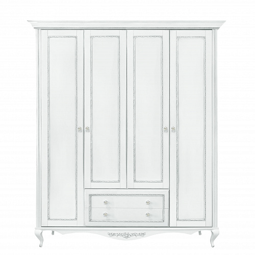 Шкаф 4 дверный Неаполь, Белый/Патина Серебро без структуры дерева